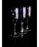 Faberge Galaxie Cobalt Blue Crystal Flute Glasses Set of 3. Measure 8.5&quot;... - £648.96 GBP