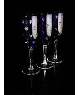 Faberge Galaxie Cobalt Blue Crystal Flute Glasses Set of 3. Measure 8.5&quot;... - $825.00