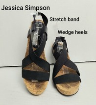 Jessica Simpson black strecth band WedgeHeels size 8M - $19.00