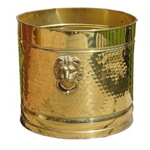 Bristol Brass Lion Head Planter, Large Vintage Hammered Cache Pot - $173.19