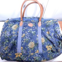 Vintage Gitano duffle bag blue floral flowers canvas travel yellow lily ... - £34.76 GBP