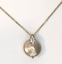 Vintage Monet Gold Tone Faux Pearl &amp; Rhinestone Pendant Necklace Signed 16&quot; - $39.99