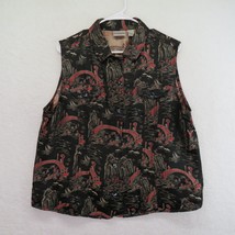 Chicos Vest Womens Extra Large Asian Inspired Silk Blend Black Red Butto... - £15.49 GBP