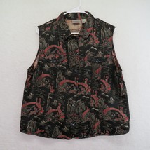 Chicos Vest Womens Extra Large Asian Inspired Silk Blend Black Red Butto... - £14.98 GBP