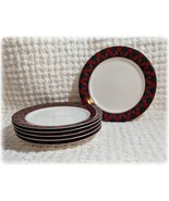 6 Arita Tartan Plaid Salad Snack Plates Farmhouse Plaid Red Green Made in Japan - $47.49