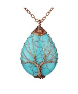 Tree of Life Necklace Natural Opal Stone Copper Wire Wrapped Water Drop ... - $27.34 CAD