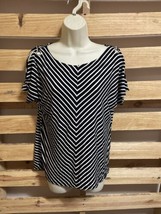 Cable &amp; Gauge Black White Striped Blouse Top Woman&#39;s Size Large KG JD - £15.64 GBP