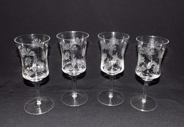 Beautiful Set Of 4 Vintage Crystal Etched Long Stems Floral Pattern - £6.87 GBP