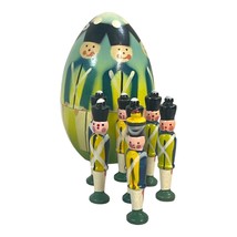 Peg Dolls Bowling Game Vintage Handmade Polish Folk Art Wooden 7 Soldiers Egg - £13.96 GBP