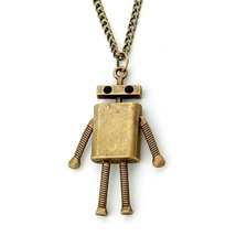 ROBOT CHARM NECKLACE 2.5&quot; Pendant 28&quot; Chain Antique Bronze Color Metal C... - $128.49 MXN