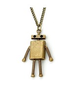 ROBOT CHARM NECKLACE 2.5&quot; Pendant 28&quot; Chain Antique Bronze Color Metal C... - $128.27 MXN