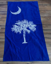 Vintage Kaufman Beach Bath Towel Blue White Palm Tree Moon 30x55 South Carolina - £17.93 GBP