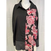 DKNY Women&#39;s Black/Pink Floral Shirt/Blouse Sz M SKU 4764 - $23.71