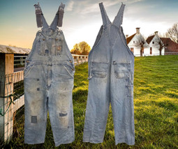 Carhartt Well Worn XL Blue Jean Strap Overalls Farmer Patched Repaired A... - $114.59