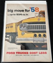 1958 Ford Trucks Original Print Ad Garage Art Poster &quot;Ford Trucks Cost Less&quot; - £3.73 GBP