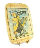 Vtg French bamboo serving tray Jules Chenet Champs Elysees ice skating w... - $30.31 CAD