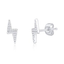 Sterling Silver Lightning Bolt Diamond Studs - (44 Stones) - £127.97 GBP