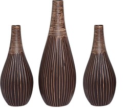 Hosley Set Of 3 Brown Textured Ceramic Cute Bud Vase Set Ideal Gift For, Spa. - $37.99