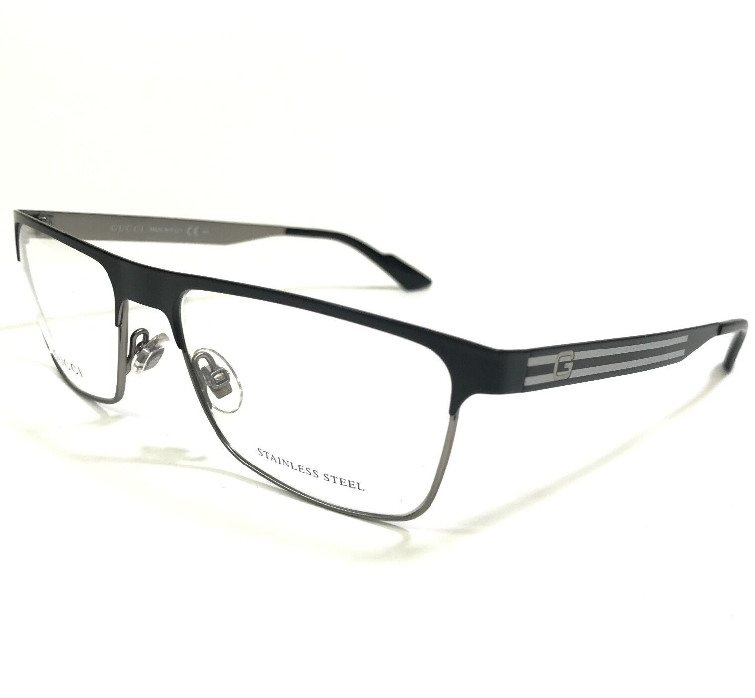 Gucci Eyeglasses Frames GG2205 WWE Black Gray Striped Rectangular 54-16-145 - £134.04 GBP