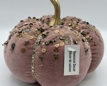 Decorative Plush Pink Pumpkin Pillow NWT Cequins Gold 8x6 in B62 - $14.01