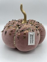 Decorative Plush Pink Pumpkin Pillow NWT Cequins Gold 8x6 in B62 - £11.02 GBP