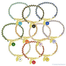 Evil Eye Greek Turkish Nazar Judaica Jewish Hamsa Hand of Fatima Charm Bracelet - £10.34 GBP