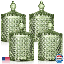 Aoriher 4 Pcs Crystal Glass Candy Jar Set with Lids Home Decorative Stor... - $50.97
