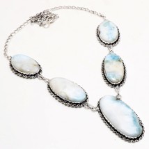 Caribbean Larimar Oval Shape Gemstone Handmade Gift Necklace Jewelry 18&quot; SA 2387 - £9.61 GBP