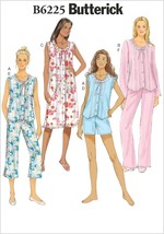 Butterick Sewing Pattern 6225 Pajamas Nightwear Top Bottom Gown Miss Siz... - $8.99