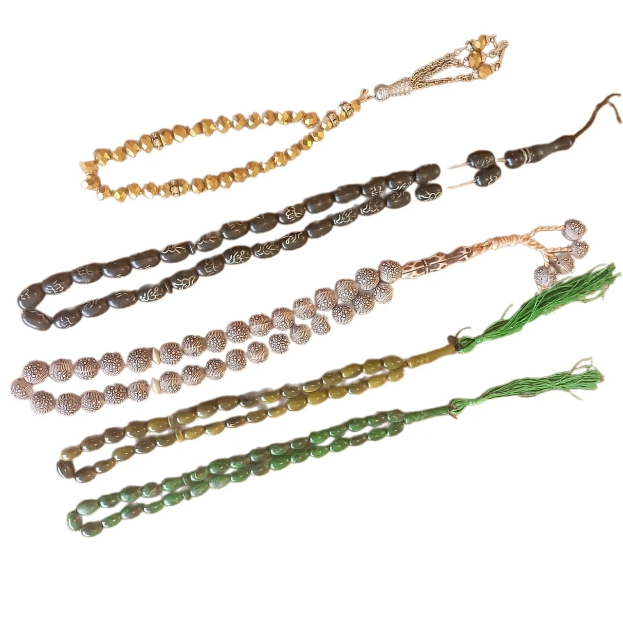 Set of 5 Misbaha Prayer Beads Tasbih Rosary Islamic Worry Beads Mixed Styles - $35.00