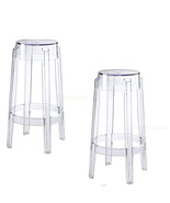 Set Of 2 Clear Round Counter Stools Polycarb Ghost Transparent 25.75&quot; Hg... - $4,323.85 MXN