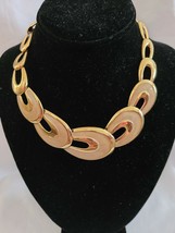 Vintage Signed Napier Gold Tone Cream Enamel Legends Necklace Chunky Oval Links - £94.35 GBP