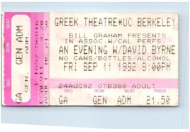 David Byrne Ticket Stub September 11 1992 UC Berkeley California - £35.86 GBP