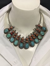 Turquoise Large Nuggets Stone Chunky Coral Necklace 19.5&quot; Sterling silver 213gra - £995.44 GBP
