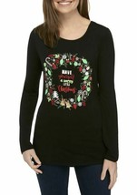 Merrywear Merry Wear Long Sleeve Solid Black Christmas Wreath Tee Size 1... - $29.99