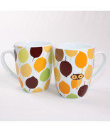 Rachel Ray Set Of 2 Little Hoot Cups Mugs Owl Brown Orange Green Leaves ... - £8.40 GBP