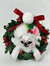 Annalee Ornament Christmas  3” Cat Wreath Holly Berry 2015 - £18.90 GBP