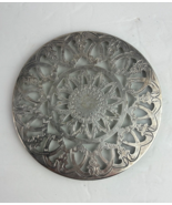 Trivet Silver Plated pierced over Glass Vintage Hot Plate 6&quot; W Eales 177... - $13.09