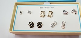 Bay Studio Stud Back Earrings 5 Pair Sensitive Ears Dogs Cats Paw Prints Bones - £14.07 GBP