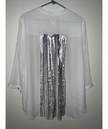 Chicos White Oversized Blouse TUNIC SILVER ACCORDION PLEATS METALLIC TEN... - $16.82