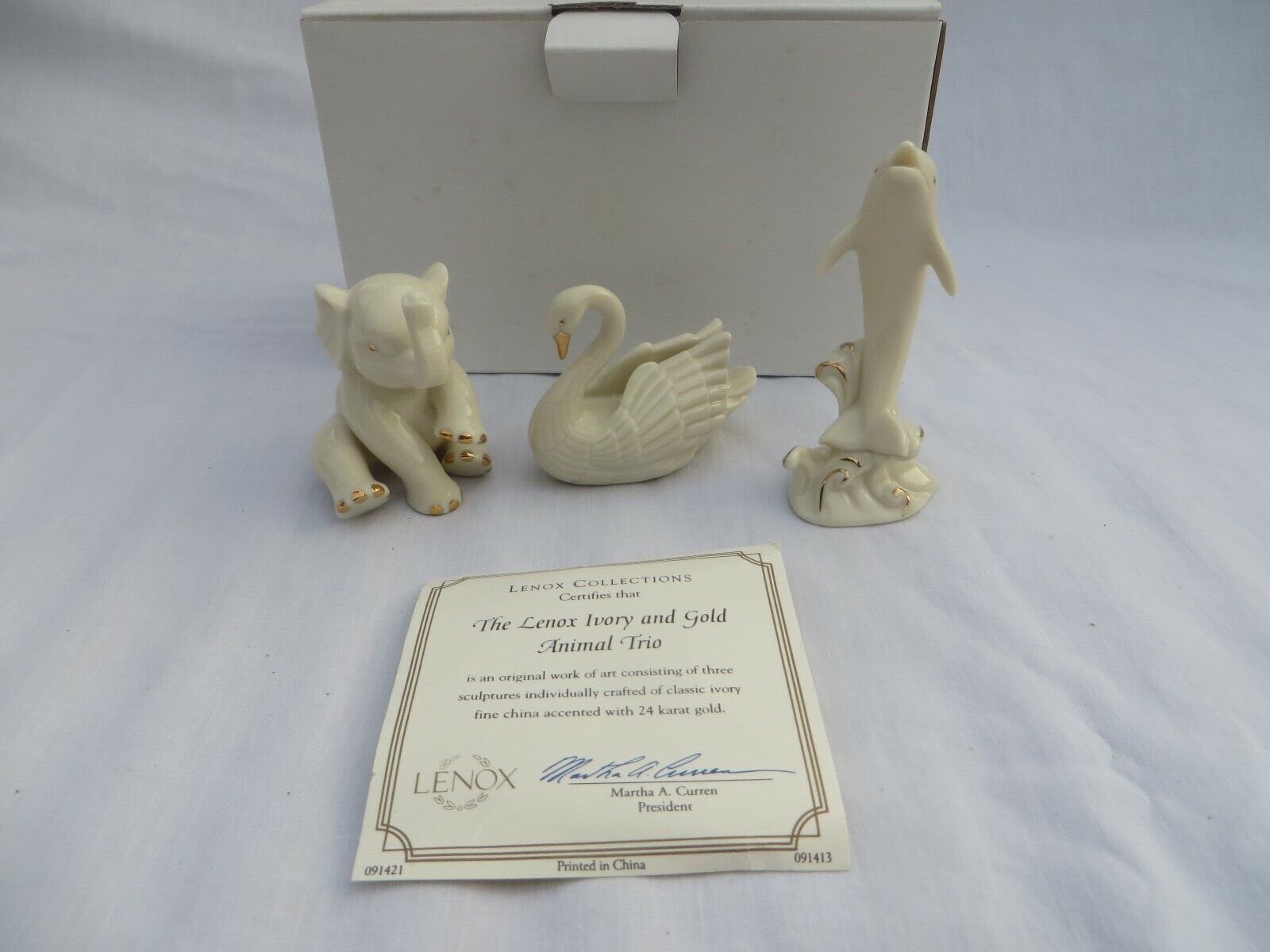 Lenox Collections Ivory Color 24k Gold Animal Trio original box & Certificate - $24.99