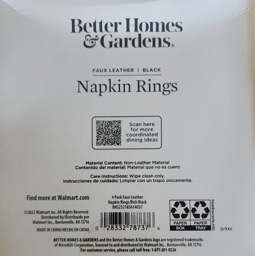 Set of Four (4) ~ Better Homes ~ BLACK ~ Faux Leather Napkin Rings ~ 1.25" x 2" Item image 7