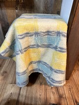 Vintage 1950’s Thick Wool Blanket Pastel Beige,Yellow, Blue and Mauve - £92.53 GBP