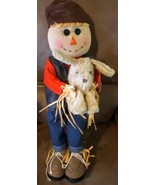 Scarecrow Standing Outdoor Decoration Fall Rustic Boy Holding Dog 26&quot; Wi... - £18.13 GBP