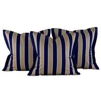 3 Pc Pillow Covers Designer Vicki Payne Free Spirit Navy Blue Brown Taupe Stripe - $89.99