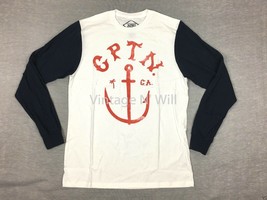 Altru Mens M White/ Navy Blue Anchor California Contrast Sleeve T-Shirt  - £11.61 GBP