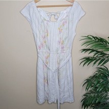 NWT LC Lauren Conrad | White Pink Stripes &amp; Floral Pleat Neck Dress, size medium - £19.33 GBP