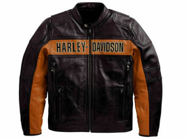 Orange &amp; Black Men&#39;s Genuine Leather Voguish Biker Rider Motorcycle Jacket - £110.24 GBP