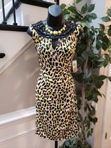 Thalia Sodi Womens Multi Stretch Leopard Print Keyhole Neck Knee Length Dress M - £25.91 GBP