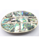 Vintage Abalone Shell Mother of Pearl Silver-Tone Belt Buckle Oval 3&quot; Me... - £23.22 GBP
